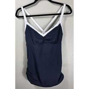 Seafolly DD Cup Tankini Top Navy White Ruched Swim Top Women's 10DD